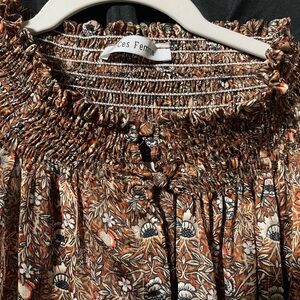 Ces Femme Floral Smocked Blouse - Brown and Black